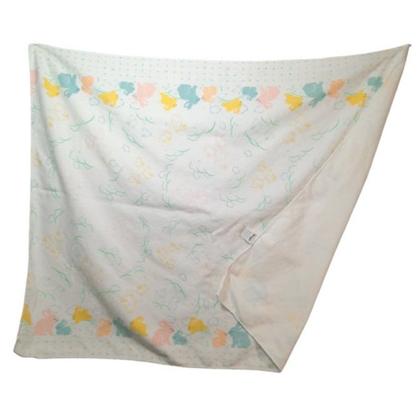 Vintage Riegel Pastel Bunny Flannel Baby Receiving Lovey Blanket 30" X 37" - Picture 6 of 7